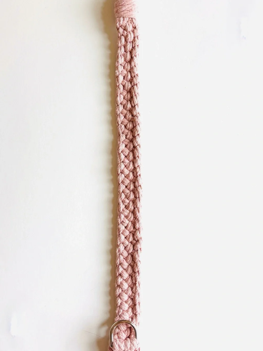 Braided Pink Cotton Dog Collar with Silver Hardware